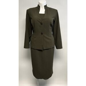 Vintage 90s Dress Suit 2 Piece Jacket Olive Green Military 14W Old Money Office